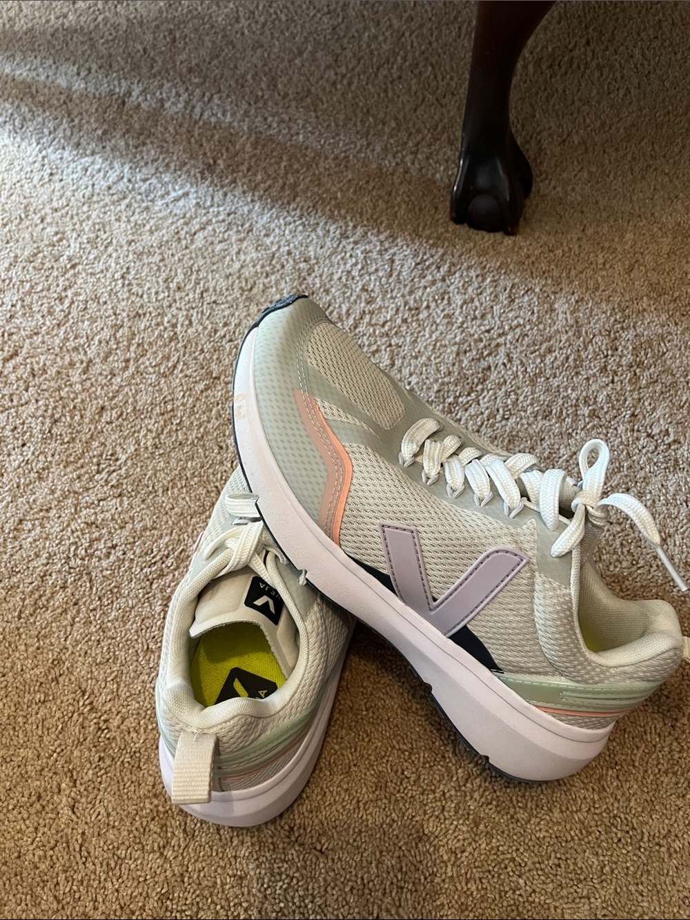 Veja Women's Light Sage Sneakers with Pastel Pink and Lavender Accents